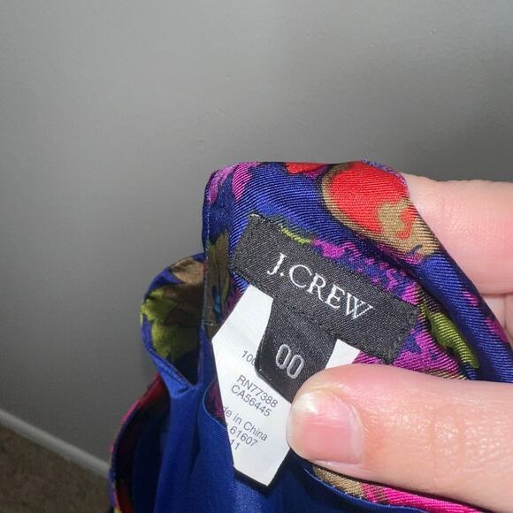 J.Crew Silk Jules Dress Blue Ashbury Floral Shift Long Sleeve Pockets 00 - Picture 4 of 8